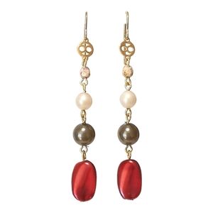 Vintage Czech glass pearl  dangle earrings in gold tone